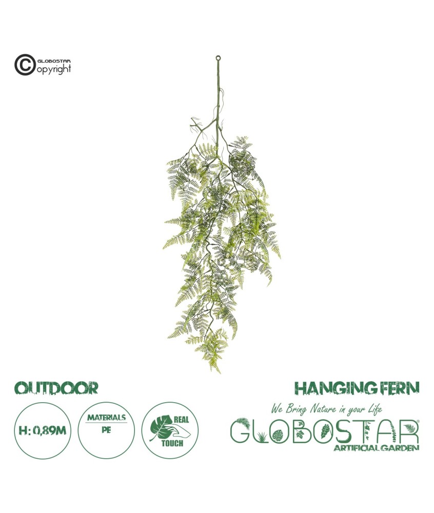 GloboStar® Artificial Garden FERN HANGING BRANCH 20410 Τεχνητό Διακοσμητικό Κρεμαστό Φυτό Φτέρη Υ89cm